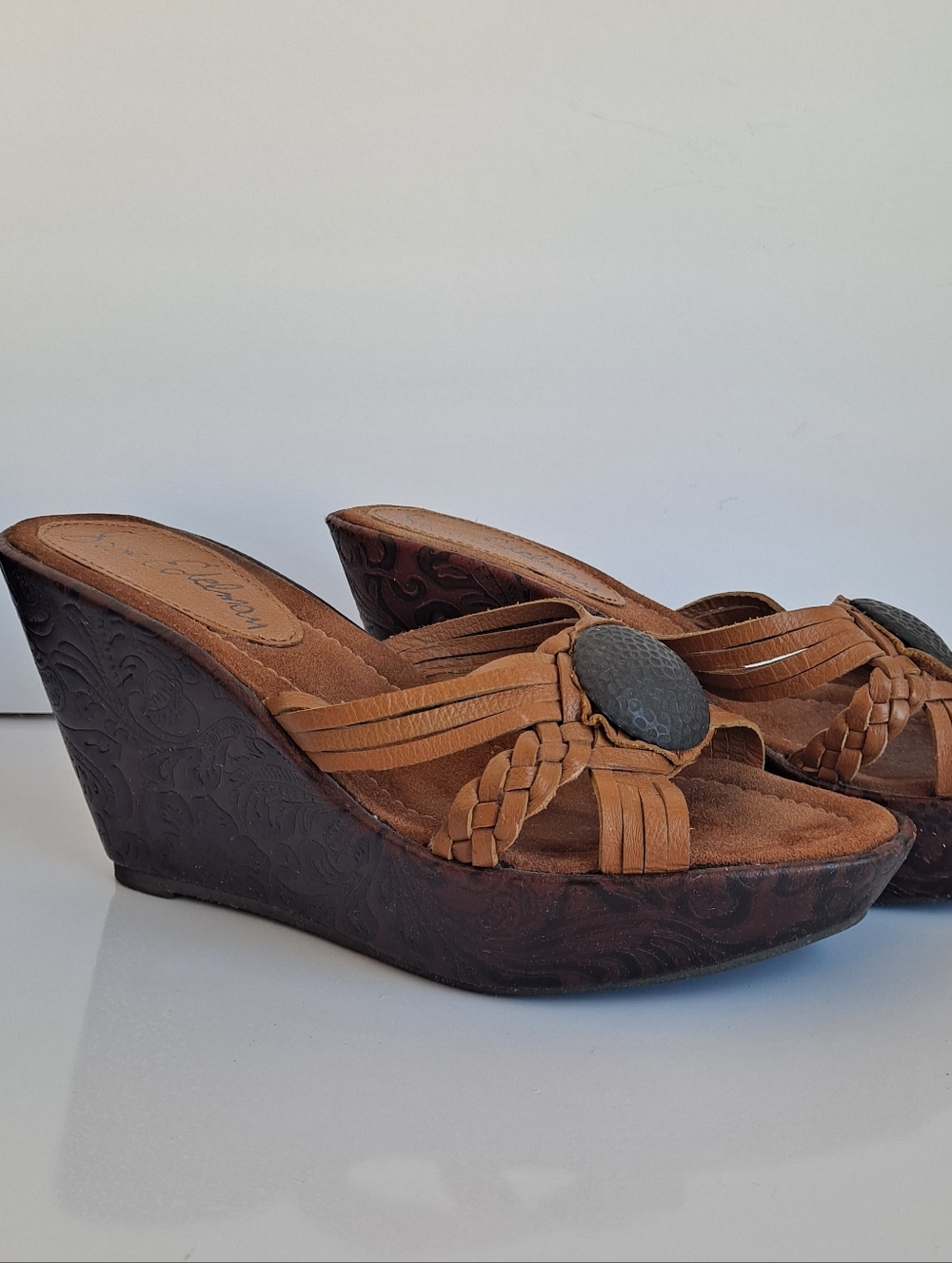 Sam Edelman Women’s Size 7.5 M Tan Wedge Sandals with Braided Straps